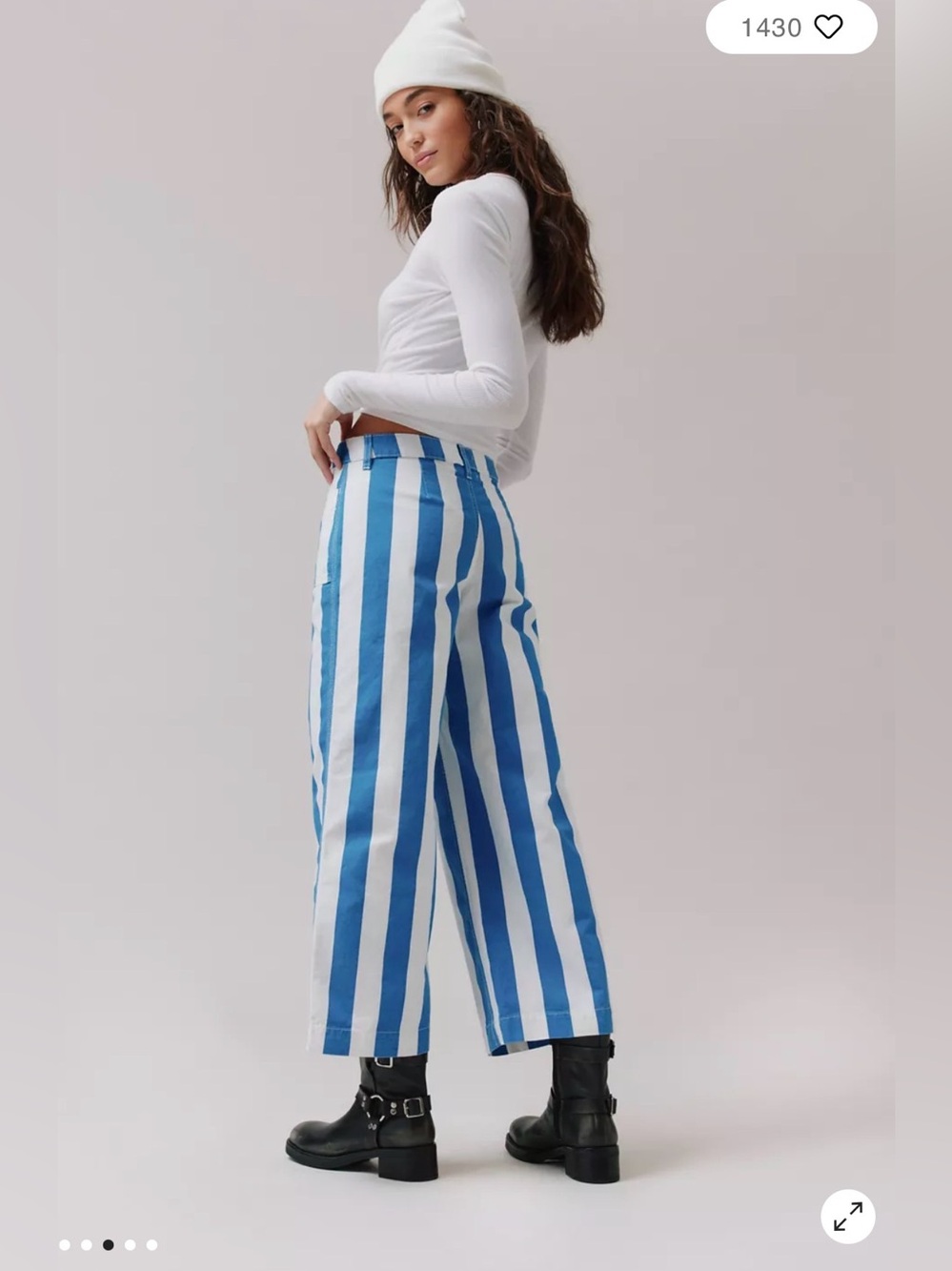 Urban Outfitters BDG Eva Canvas Wide Leg Crop Pant Blue Striped Pants Size 27 - Picture 2 of 15